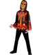 Kids Fire Devil Halloween costume with flame skeleton print hooded shirt and skull mask
