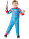 Toddler Chucky costume with Good Guys overalls print jumpsuit, official Child's Play