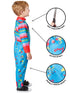 Toddler Chucky costume with Good Guys overalls print jumpsuit, official Child's Play