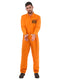 Adult orange convict boiler suit jumpsuit with inmate chest badge
