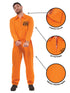 Adult orange convict boiler suit jumpsuit with inmate chest badge