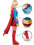 Women's Supergirl deluxe costume dress with red cape and belt, official DC Comics