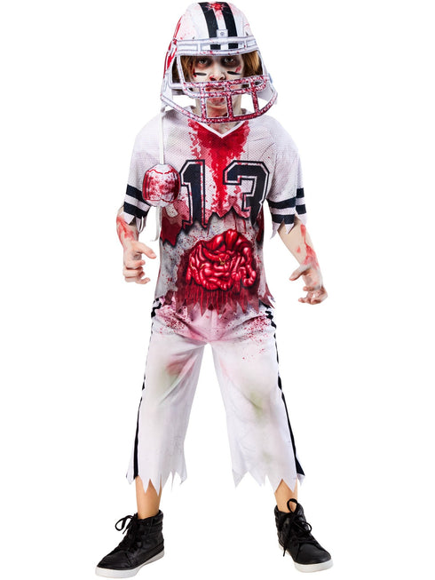 Kids zombie American footballer costume with printed jersey and gruesome details