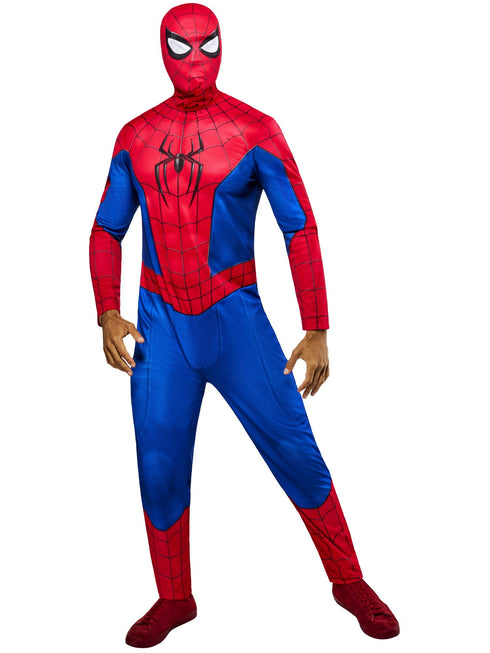 Adult Spider-Man Brand New Day classic jumpsuit costume with printed snood mask