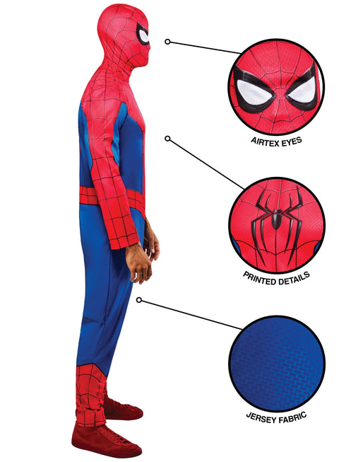 Adult Spider-Man Brand New Day classic jumpsuit costume with printed snood mask