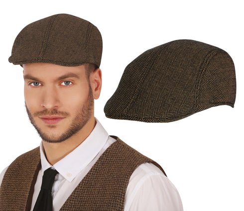 English Herringbone Beret - Brown
