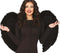 Large black feather angel wings, 80 × 55cm, worn as a dark angel Halloween fancy dress accessory.