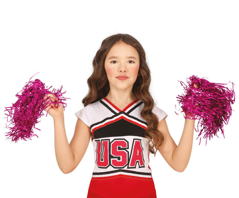 Pair of Metallic Pom-Pom - Fuchsia