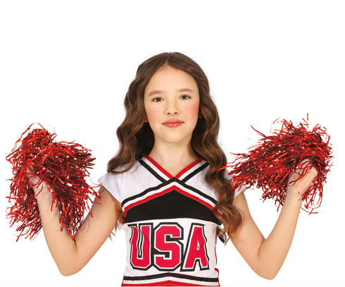 Pair of Metallic Pom-Pom - Red