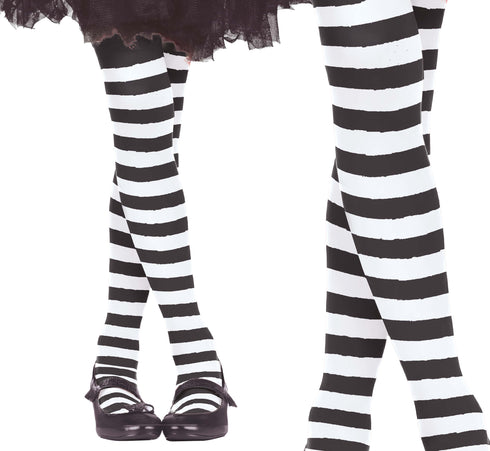 Kids black and white striped tights age 7-10 for witch and World Book Day costumes