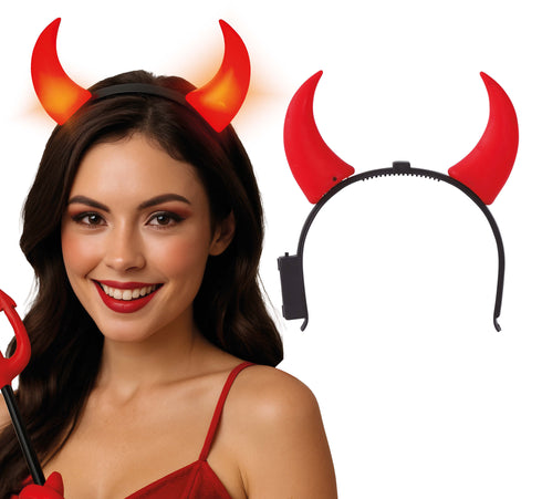 Light up red devil horns tiara headband for Halloween she-devil costume
