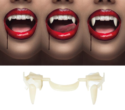 Retractable vampire fangs that extend and retract for Halloween Dracula costume