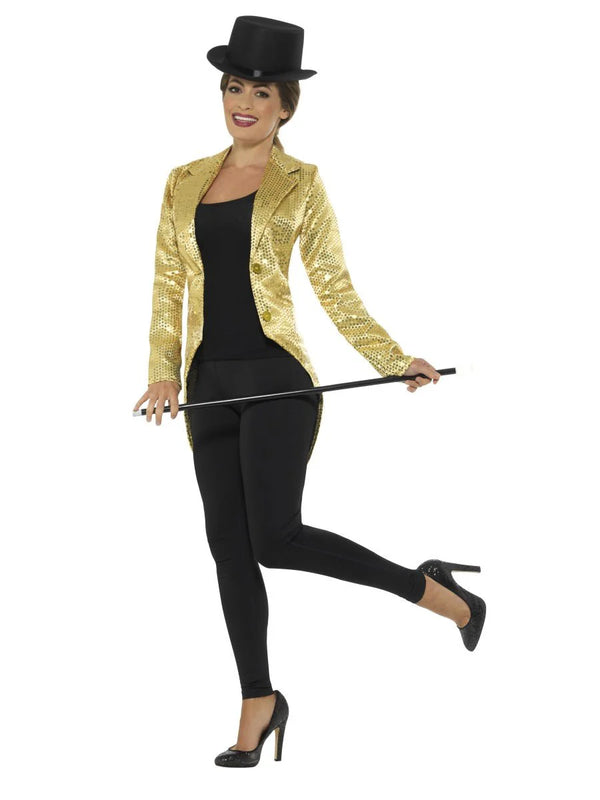 Sequin Tailcoat Jacket, Ladies, Gold