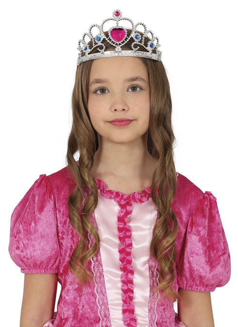 Silver Tiara With Pink Heart - Kids