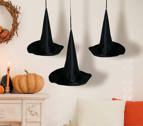 Set of 3 hanging mini witch hats 18cm Halloween party decoration