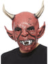 Red devil demon latex overhead mask with horns and fangs