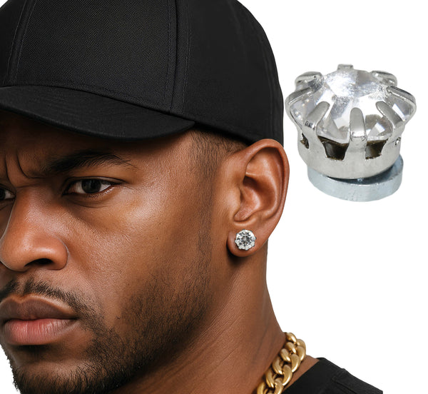 Pair of silver magnetic diamante stud earrings 1cm, no piercing needed