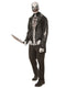Adult men's skeleton costume with skeleton print top, jacket and mesh skull mask