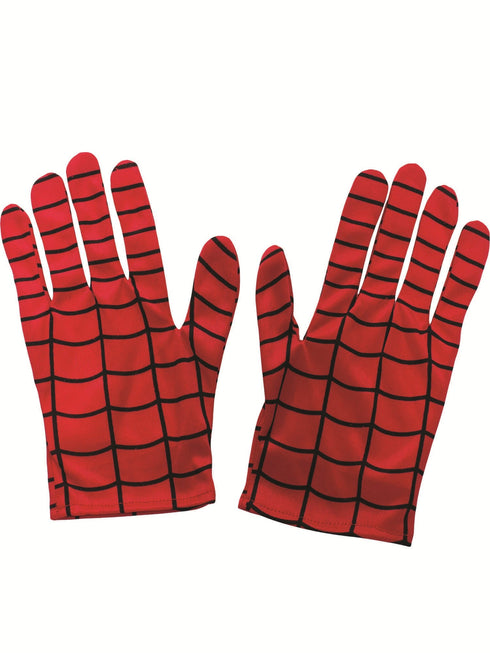 Kids red Spider-Man gloves with black web print, official Marvel