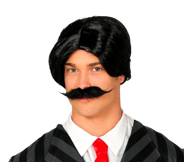 Black Wig with Moustache
