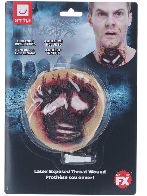 Smiffys latex exposed throat wound prosthetic with torn flesh detail