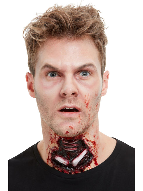 Smiffys latex exposed throat wound prosthetic with torn flesh detail