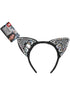 Black velvet cat ear headband with iridescent jewel embellishments