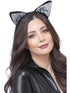 Black velvet cat ear headband with iridescent jewel embellishments