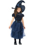 Girls deluxe midnight blue witch costume with glitter bodice and tulle skirt