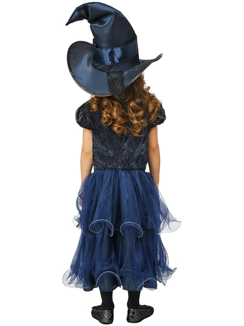Girls deluxe midnight blue witch costume with glitter bodice and tulle skirt