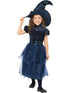 Girls deluxe midnight blue witch costume with glitter bodice and tulle skirt