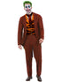 Men's modern trickster Joker style costume with red jacket, trousers and printed t-shirt