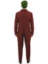 Men's modern trickster Joker style costume with red jacket, trousers and printed t-shirt