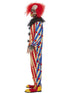 Men's creepy clown costume with red and blue striped jumpsuit, ruffle and mask