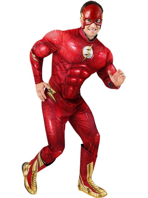 Men's The Flash Deluxe padded muscle costume with mask, official DC Comics