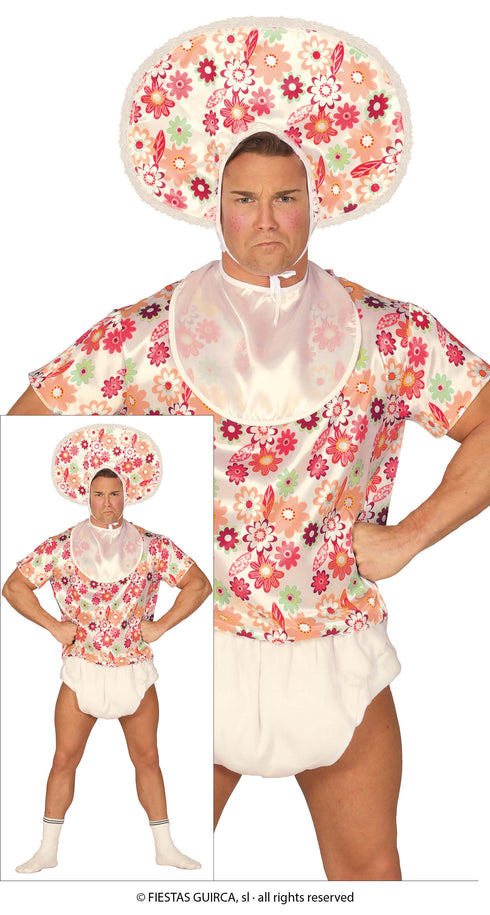 Baby Adults Costume - bonnet, bib, nappy and floral T-shirt