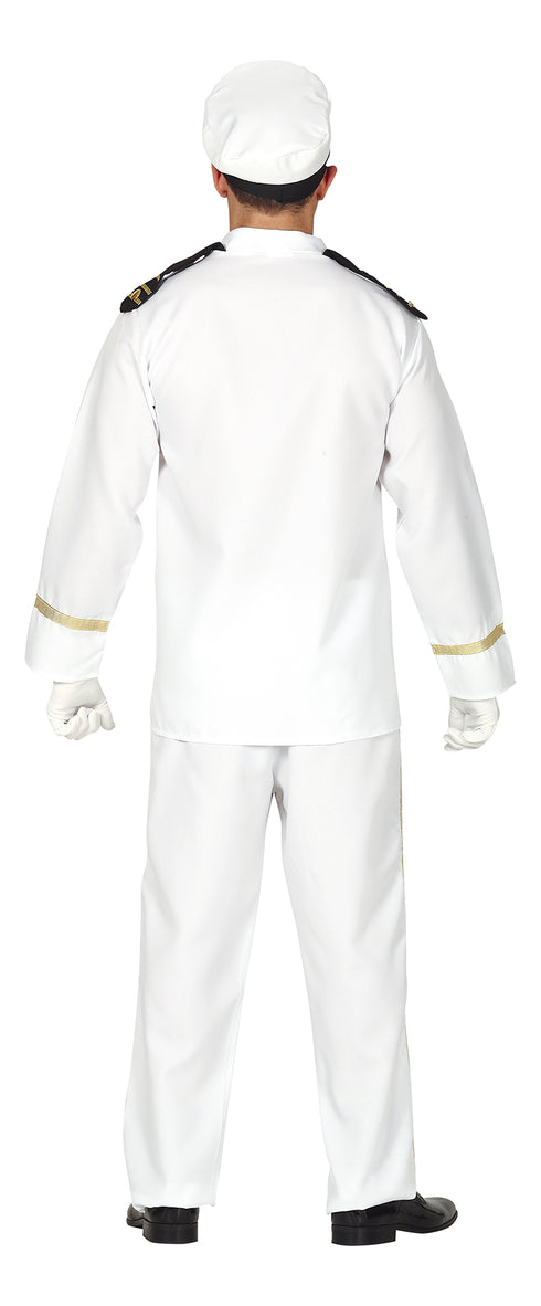 Men's white cruise ship captain uniform costume with jacket, trousers and hat