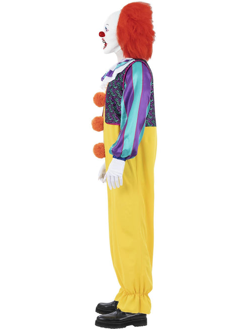 Men's official IT 1990 Pennywise yellow clown jumpsuit with ruffle collar