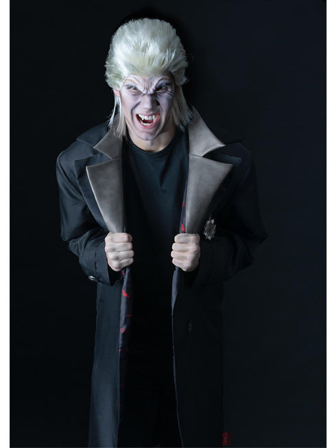 Men's official The Lost Boys David costume with long black coat and blonde wig
