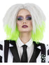 Official Beetlejuice wavy mid length wig in white and neon green