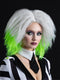 Official Beetlejuice wavy mid length wig in white and neon green