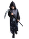 Kids unisex screaming reaper robe costume with skull and skeleton print