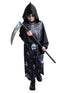 Kids unisex screaming reaper robe costume with skull and skeleton print