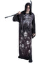 Adult screaming reaper robe costume with skull and skeleton ribcage print
