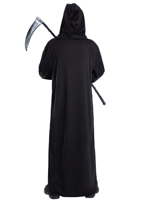 Adult screaming reaper robe costume with skull and skeleton ribcage print
