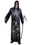 Adult screaming reaper robe costume with skull and skeleton ribcage print