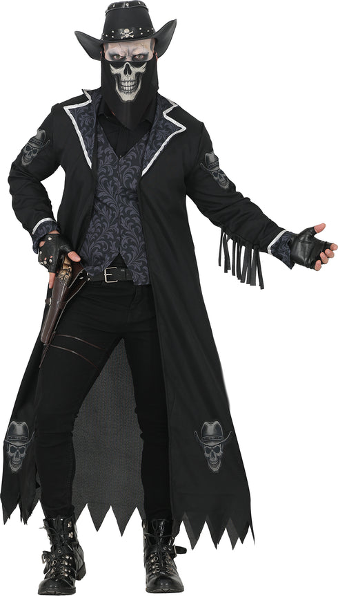 Mens gothic cowboy costume jacket with waistcoat and scarf for Halloween