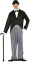 Men's silent movie actor costume with tailcoat, striped trousers and bow tie