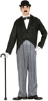 Men's silent movie actor costume with tailcoat, striped trousers and bow tie