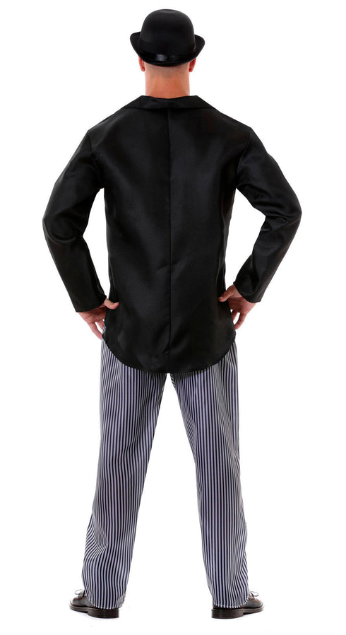 Men's silent movie actor costume with tailcoat, striped trousers and bow tie